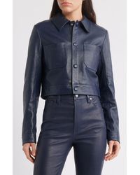 FRAME - Crop Leather Jacket - Lyst