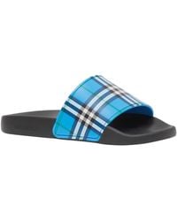 blue burberry slides
