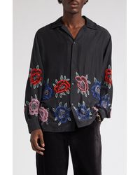 Bode - Boxy Fit Beaded Poppy Long Sleeve Silk Button-up Shirt - Lyst