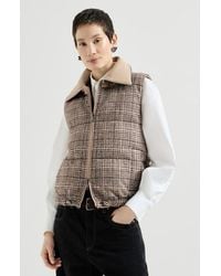 Brunello Cucinelli - Twill And Prince Of Wales Reversible Down Vest With Detchable Leather Collar And Monili - Lyst