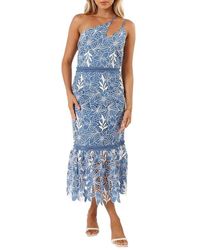 Petal & Pup - Neomi Floral Embroidery One-Shoulder Midi Dress - Lyst