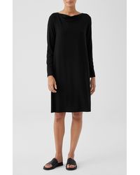 Eileen Fisher - Long Sleeve Cowl Neck Jersey Shift Dress - Lyst