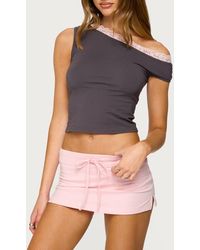 Edikted - Contrast Lace Trim One-Shoulder Stretch Cotton Crop Top - Lyst