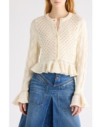 Chloé - Mixed Pointelle Stitch Cotton, Alpaca & Silk Blend Cardigan - Lyst