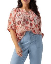 Sanctuary - Floral Puff Sleeve Cotton Button-up Top - Lyst