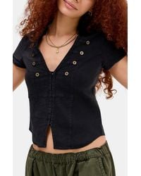 BDG - Milo Military Button Trim Linen Blend Crop Top - Lyst