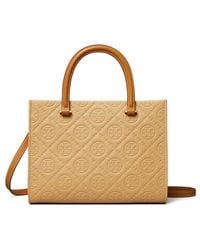 Tory Burch - T Monogram Pebble Leather Square Tote - Lyst
