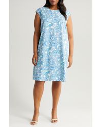 Jones New York - Paisley Cap Sleeve Linen Blend Dress - Lyst
