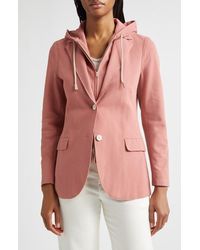 Eleventy - Laser Cut Cotton Blend Knit Jacket With Hooded Zip Inset - Lyst