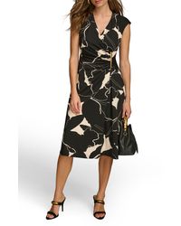 Donna Karan - Floral Wrap Front Midi Dress - Lyst