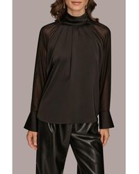 Donna Karan - Pleated Sheer Sleeve Top - Lyst