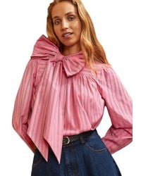 Ro&zo - Striped Long Sleeve Bow Detail Blouse - Lyst