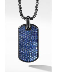 David Yurman Black Titanium & Sterling Silver Pavé Streamline® Tag With Blue Saphhires