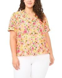 Cece - Floral Ruffle Placket Button-Up Top - Lyst