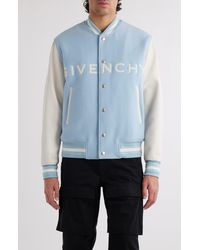 Givenchy - Embroidered Logo Mixed Media Leather & Wool Blend Varsity Jacket - Lyst