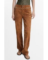 Mango - Brooke Suede Straight Leg Pants - Lyst