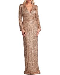 SHO by Tadashi Shoji - Sequin Ruched Long Sleeve Gown - Lyst