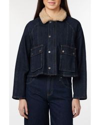 Habitual - Faux Shearling Collar Crop Barn Jacket - Lyst