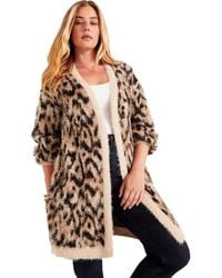 June + Vie - Leopard-Print Eyelash Cardigan - Lyst