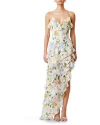 Elliatt - Wilhelmina Floral Print Ruffle Chiffon Maxi Dress - Lyst