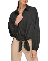 DKNY - Stripe Jacquard Tie Hem Button-up Shirt - Lyst