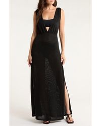 Elan - Plunge Neck Maxi Cover-Up Sweater Dress - Lyst