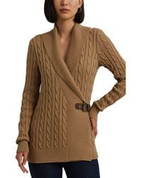 Ralph Lauren - Cable Stitch Cotton Wrap Cardigan - Lyst
