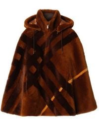 Burberry - Check Intarsia Shearling Cape - Lyst