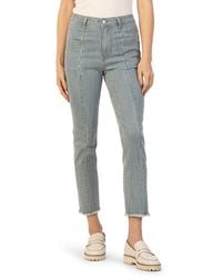 Kut From The Kloth - Reese Frayed Stripe High Waist Ankle Slim Straight Leg Jeans - Lyst