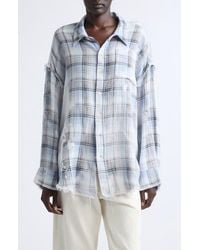 R13 - Shredded Seam Drop Neck Plaid Flannel Button-Up Shirt - Lyst