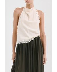 Mango - Kristen Draped Lace Detail Cotton Halter Top - Lyst