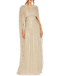 Mac Duggal - Sequin Embellished Long Sleeve Capelet Column Gown - Lyst