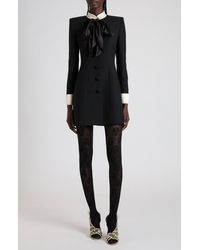 Valentino - Bow Detail Long Sleeve Crepe Couture Minidress - Lyst