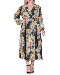 Standards & Practices - Floral Print Long Sleeve Georgette Midi Wrap Dress - Lyst