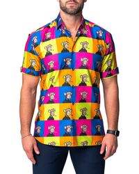 Maceoo - Galileo Ape Print Short Sleeve Cotton Button-up Shirt - Lyst