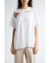 Interior - The Diamante Mandy Oversize Ripped Cotton T-shirt - Lyst