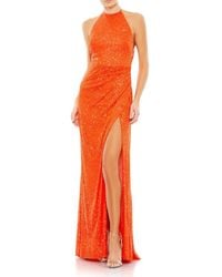 Mac Duggal - Sequin Open Back Halter Neck Gown - Lyst