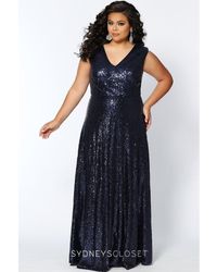 Celebrations by Sydneys Closet - V-Neck Plus Size Sleeveless Sequin Maxi Dress - Lyst