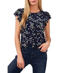 Cece - Floral Print Double Ruffle Sleeve Top - Lyst