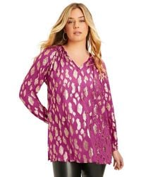 June + Vie - Metallic Print Blouse - Lyst