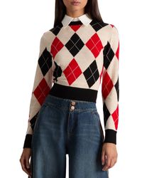 Alice + Olivia - Carol Ann Wool Blend Argyle Sweater With Removable Collar - Lyst