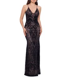 Betsy & Adam - Sequin Illusion Trumpet Gown - Lyst