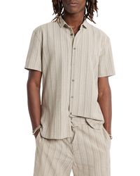 John Varvatos - Sean Stripe Short Sleeve Cotton & Hemp Button-up Shirt - Lyst