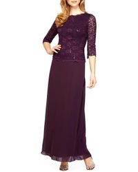 Alex Evenings Sequin Lace & Chiffon Gown - Purple