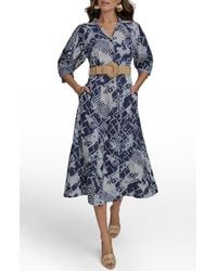 Donna Karan - Print Belted Long Sleeve Linen Blend Maxi Shirtdress - Lyst