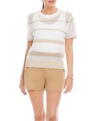 Fifteen Twenty - Faye Stripe Short Sleeve Mesh Stitch Sweater - Lyst