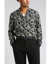 Open Edit - Floral Long Sleeve Button-up Camp Shirt - Lyst