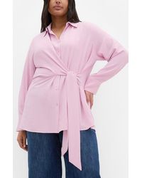 City Chic - Telia Tie Waist Button-Up Shirt - Lyst