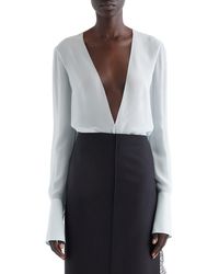 Givenchy - Sheer Plunge Neck Long Sleeve Top - Lyst