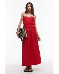 TOPSHOP - Ruched Cotton Poplin Midi Dress - Lyst